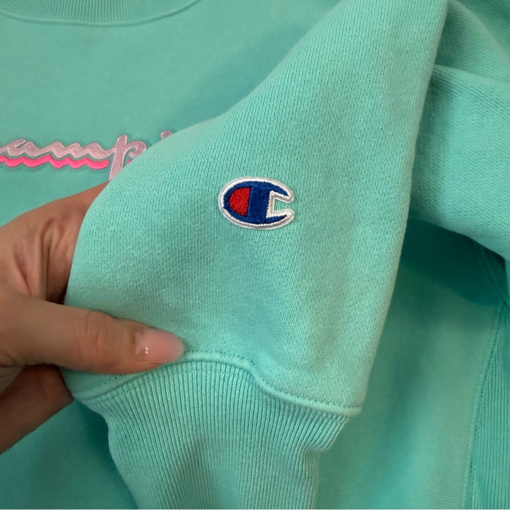 Champion Reverse Weave Cropped Sweatshirt Mint‎ Green Teal S - Picture 6 of 8